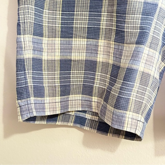 Vintage Tommy Bahama Blue Plaid Flat Front Shorts 75% Linen 25% Silk - Picture 5 of 15